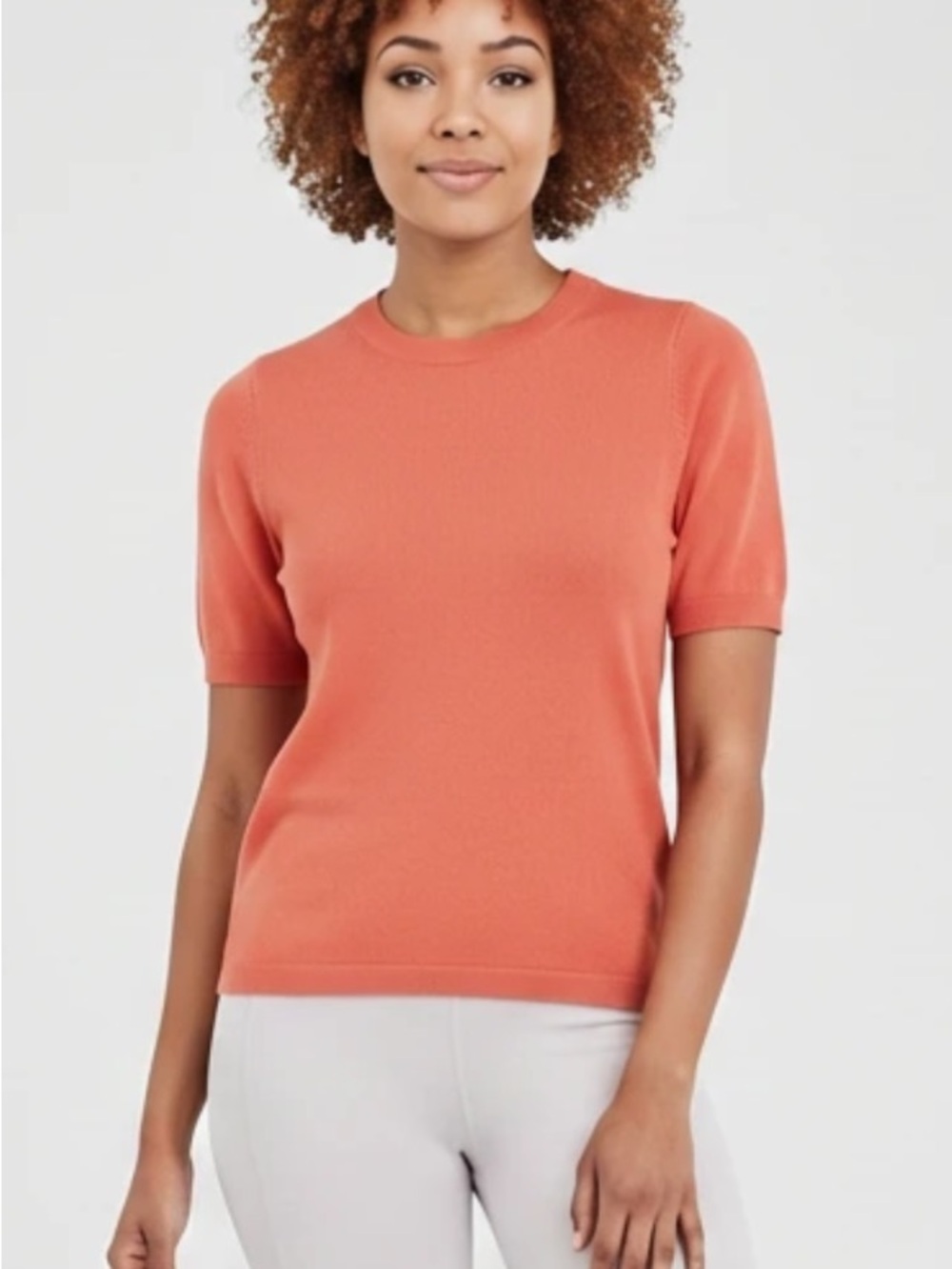Talbots Short-Sleeve Crewneck Top in Coral Peach